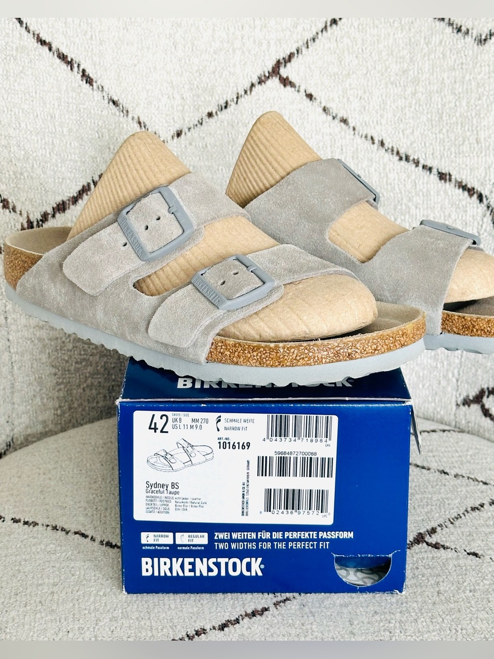 Birkenstock Suede Slide Sydney BS Sandals in Graceful Taupe Women’s 11 Men’s 9